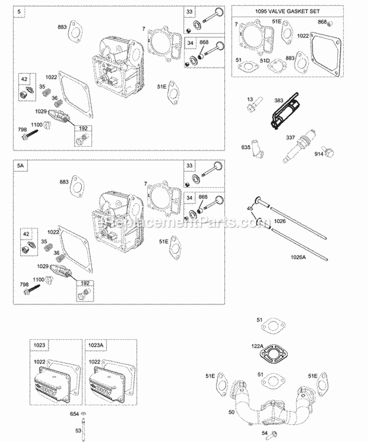 Cylinder Head Gasket Set - Valve Intake Manifold Valves Diagram and Parts List for 4035A7-0409-E1  Briggs and Stratton Engine